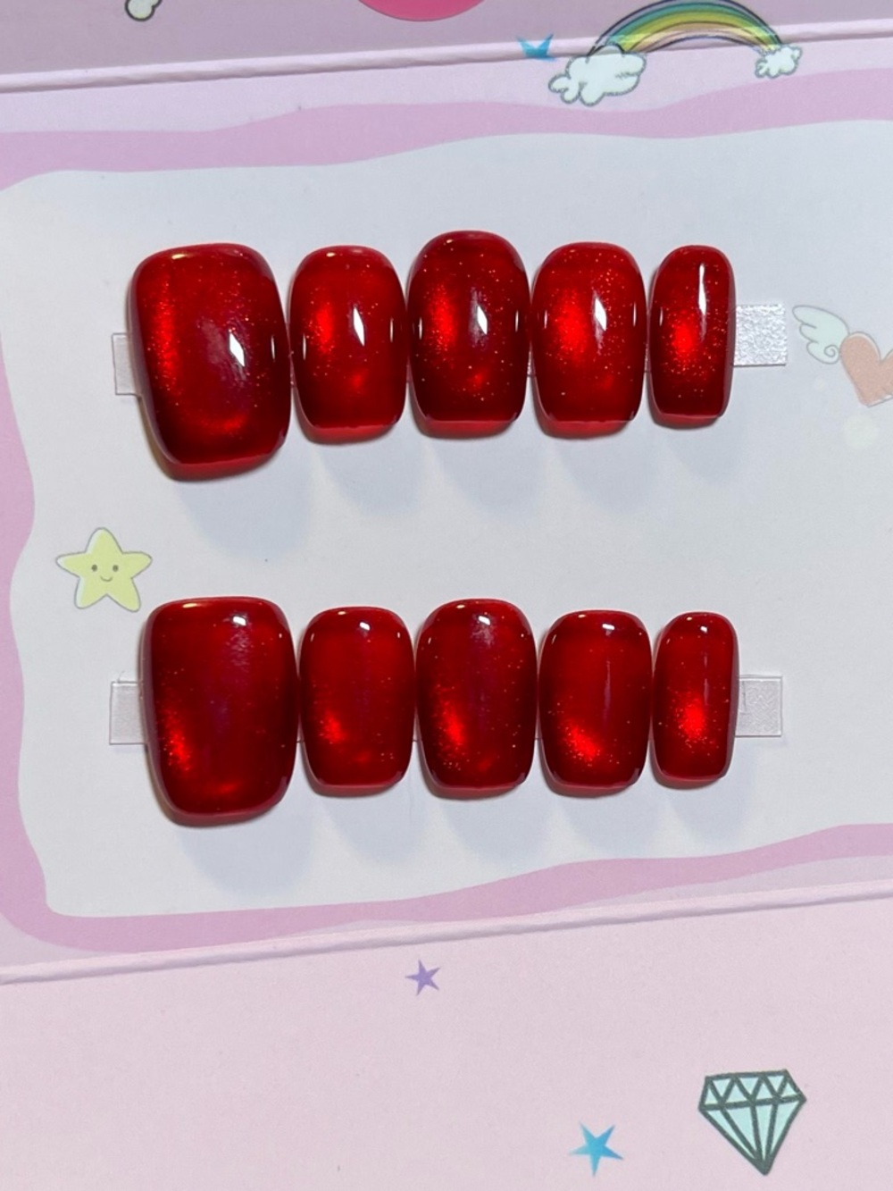 💖5 for $25😻 Shiny Cat Eye Red Press-On Nails - 10 Piece Set